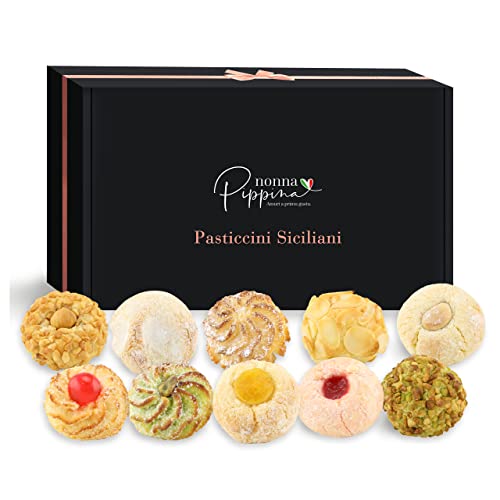 NONNA PIPPINA Pasticcini Siciliani, 600g, traditionell handgemachtes gemischtes & süßes Mandelgebäck aus Sizilien, in schöner Geschenk-Box, Glutenfrei