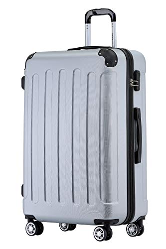 BEIBYE Hartschalen-Koffer Trolley Rollkoffer Reisekoffer Sicherheit Zahlenschloß Zwillingsrolle ABS Material Handgepäck 4 Rollen (M-L-XL-Set) (Silber, L)