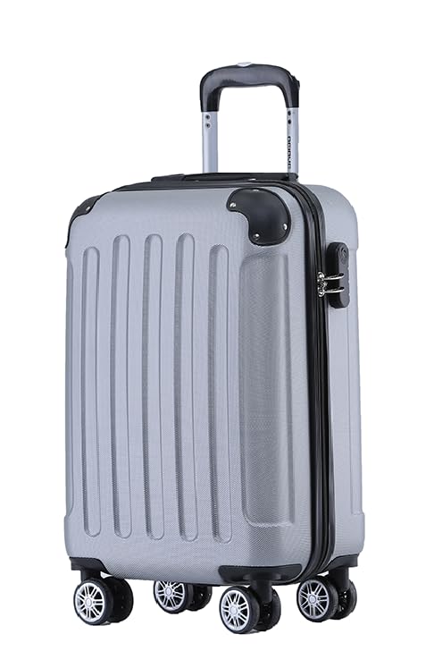 BEIBYE Hartschalen-Koffer Trolley Rollkoffer Reisekoffer Handgepäck 4 Rollen (M-L-XL-Set) (Silber, M)