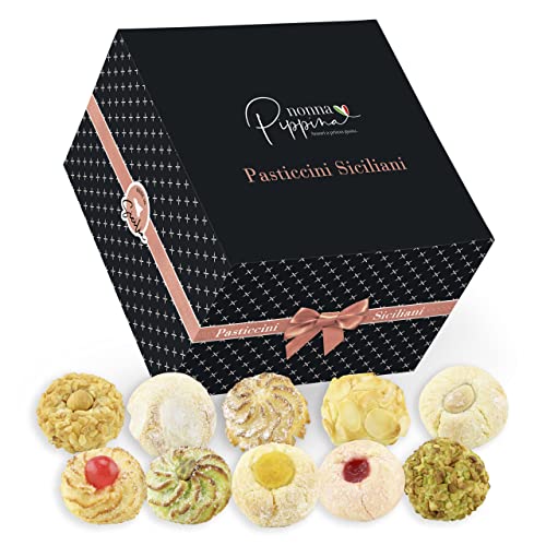 NONNA PIPPINA Pasticcini Siciliani, 600g, traditionell handgemachtes gemischtes & süßes Mandelgebäck aus Sizilien, in schöner Geschenk-Box, GLUTENFREI + LAKTOSEFREI