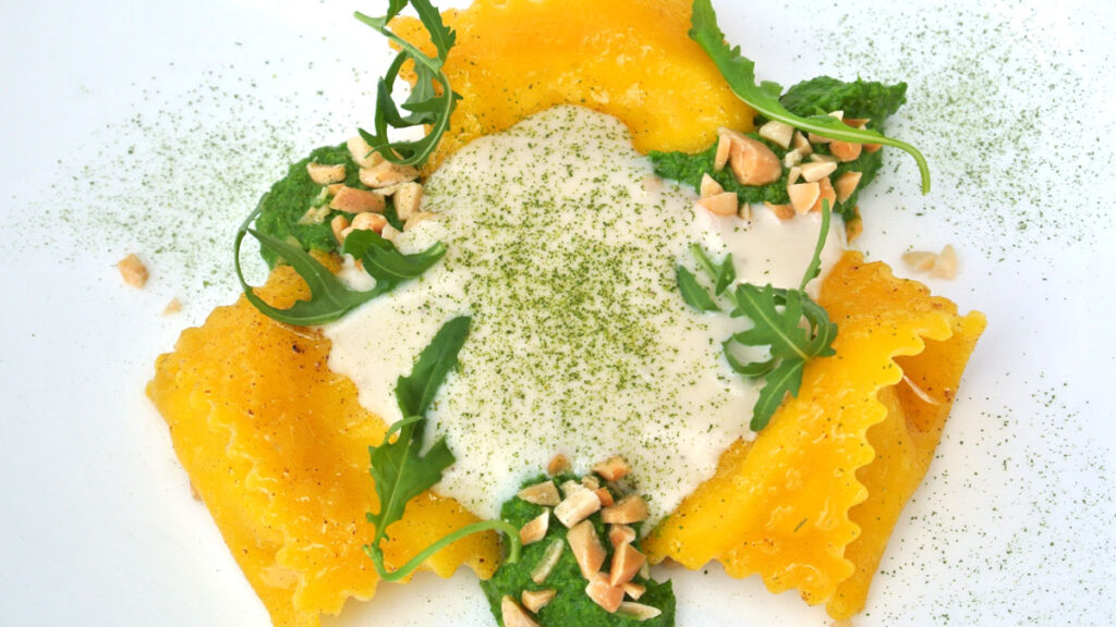 Agnolotti alla Crème brûlée di Porro e Rucola - goodstuff AlpeAdria